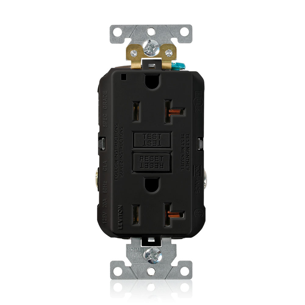 SmartlockPro Self-Test GFCI Duplex Receptacle Outlet, Extra Heavy-Duty Industrial Specification Grade, 20 Amp125 Volt, Back or Side Wire, NEMA 5-20R, 2-Pole, 3-Wire, Self-Grounding - Black