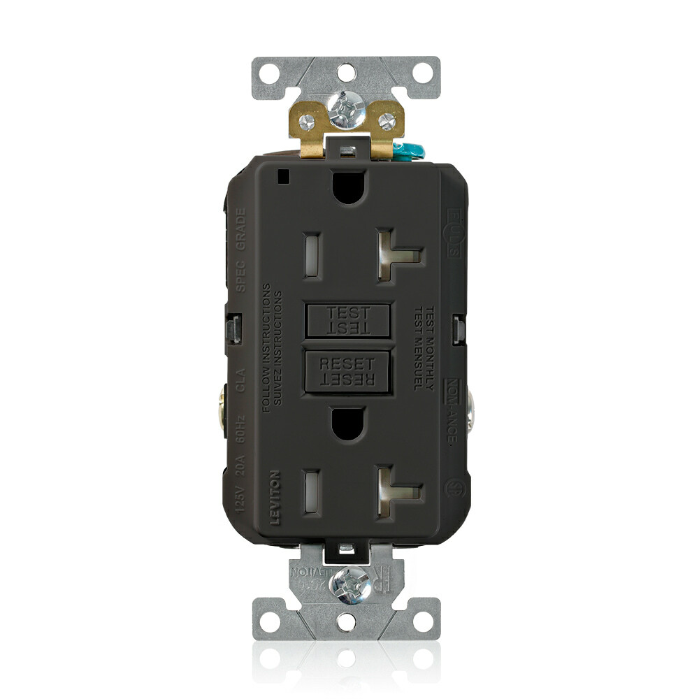 SmartlockPro Self-Test Tamper-Resistant GFCI Duplex Receptacle Outlet, Extra Heavy-Duty Industrial Specification Grade, 20 Amp, 125 Volt, Back or Side Wire, NEMA 5-20R, 2-Pole, 3-Wire, Self-Grounding - Black