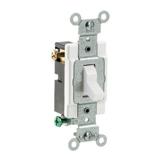 20 Amp, 120/277 Volt, Toggle 3-Way AC Quiet Switch, Commercial Spec Grade, Grounding, Side Wire - WHITE