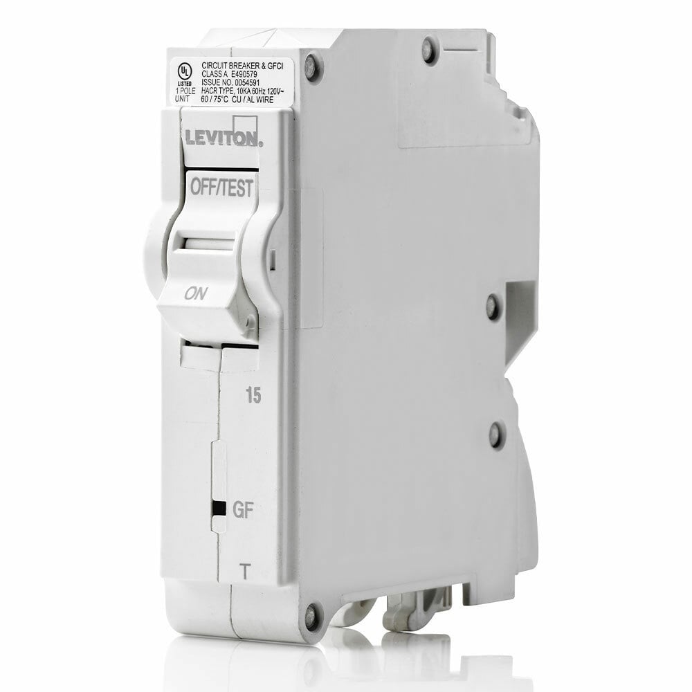 TM BRANCH CIRCUIT BREAKER GFCI 1-POLE 15A 120V. 10KA INTERRUPT RATING. W/ INSTRUCTION SHEET
