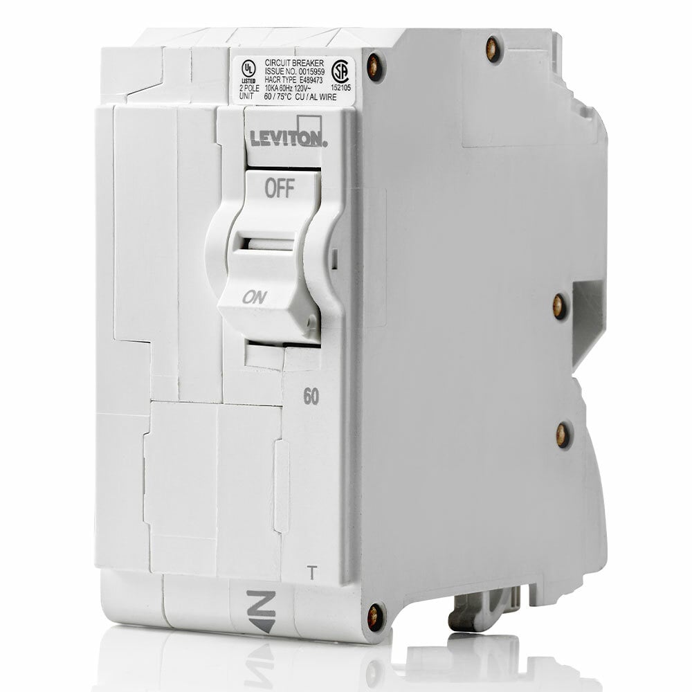 TM BRANCH CIRCUIT BREAKER STANDARD 2-POLE 60A 120/240V. 10KA INTERRUPT RATING. W/ INSTRUCTION SHEET.