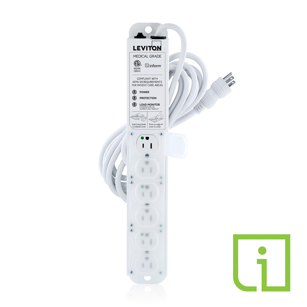 CURRENT MONITORING MEDICAL GRADE POWER STRIP,SURGE-PROTECTED 15A -125VAC (12A MAX CONTINUOUS LOAD) WITH 6 NEMA 5-15R OUTLETS WITH LOCKING COVERS 15-FT POWER CORD WITH STANDARD HG NEMA 5-15P PLUG, ETL CERTIFIED TO UL 60601-1, UL 60950-1,