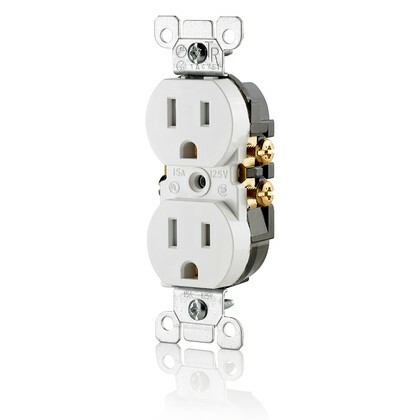 T5320-WBK Duplex Grounding Tamper-Resistant Straight Blade Receptacle, 125 V AC, 15 A, 2 Poles, 3 Wires, White