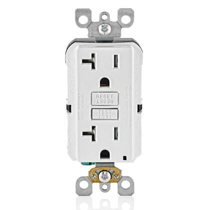 GFTR2-WBK SmartlockPro Self-Test Self-Grounding Tamper-Resistant GFCI Receptacle, 125 V AC, 20 A, 2 Poles, 3 Wires, White