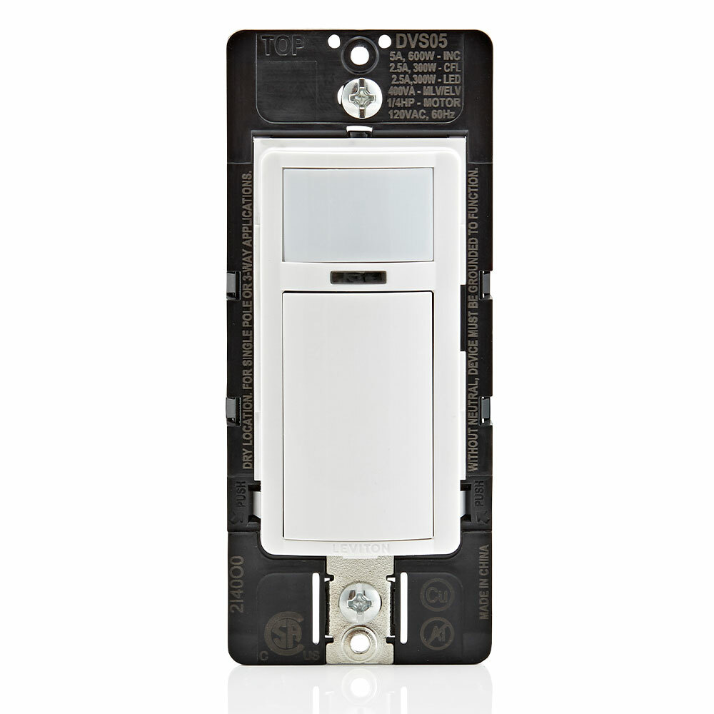 DVS05-1LZ Decora 1-Pole 3-Way Relay Vacancy Motion Sensor, 120 V AC, Passive Infrared Sensor, 900 sq-ft Coverage, 180 deg Viewing
