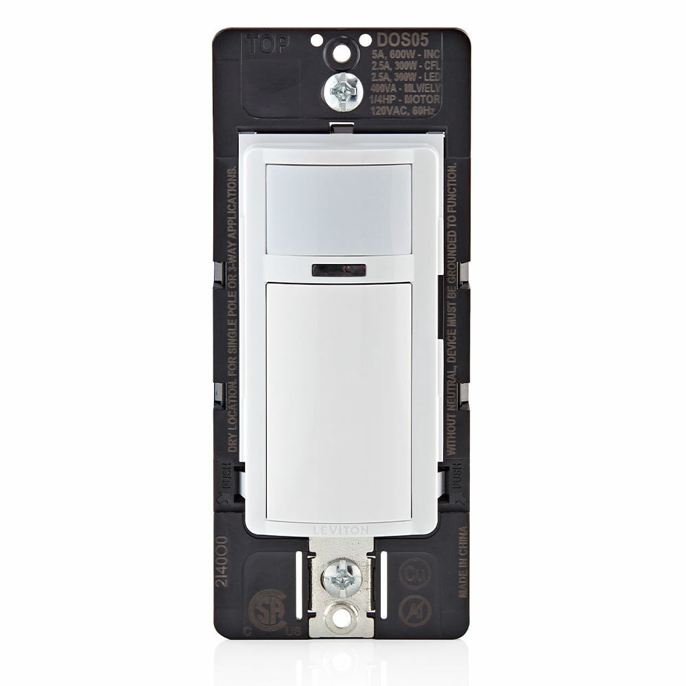 DOS05-1LZ Decora 1-Pole 3-Way Relay Occupancy Motion Sensor, 120 V AC, Passive Infrared Sensor, 900 sq-ft Coverage, 180 deg Viewing