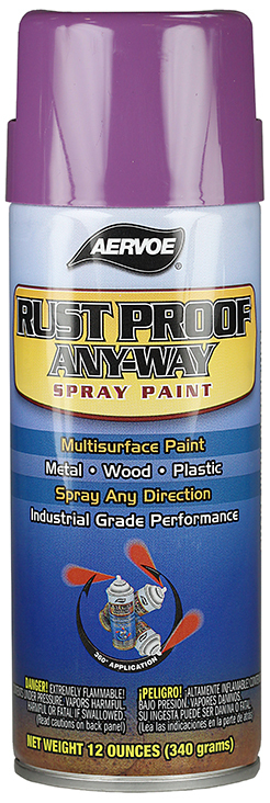 Rust Proof Paint, Solvent base type, Safety Purple, 15 min. dry time, Aerosol Can, 12 oz. net weight, 16 oz. Size