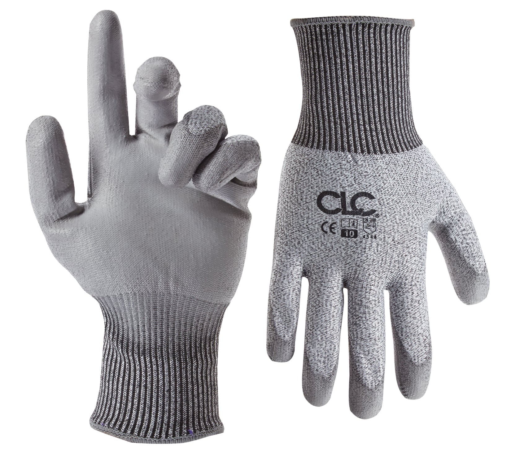 Cut Level 5 Gloves, Large Size, Polyurethane coating, ANSI/ISEA Cut Level 5, Polyurethane palm material, Abrasion and Puncture Resistant, Gray White