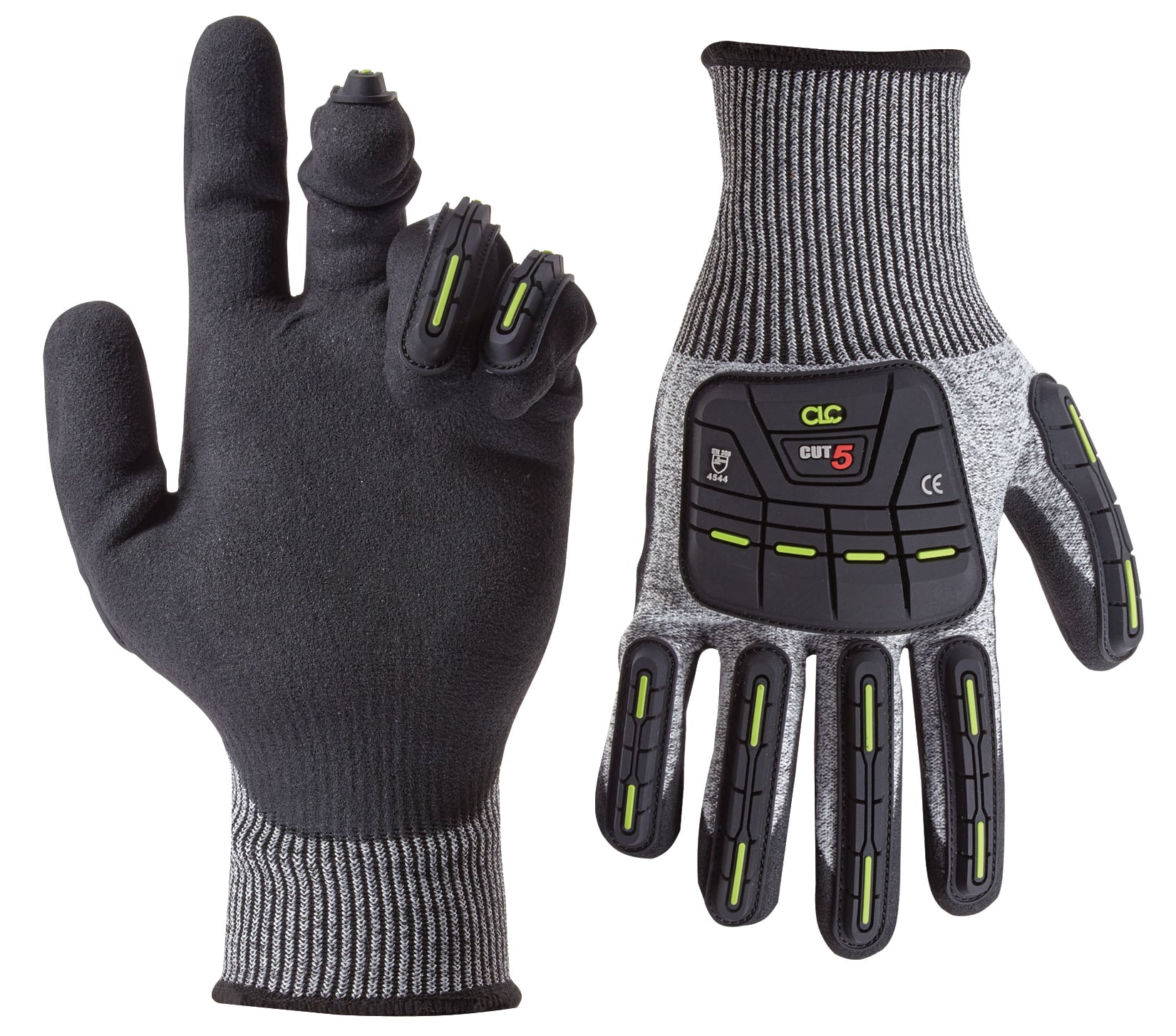 Cut Level 5 Gloves, Large Size, Polyurethane coating, ANSI/ISEA Cut Level 5, Polyurethane palm material, Abrasion and Puncture Resistant, Gray Black, Nitrile material