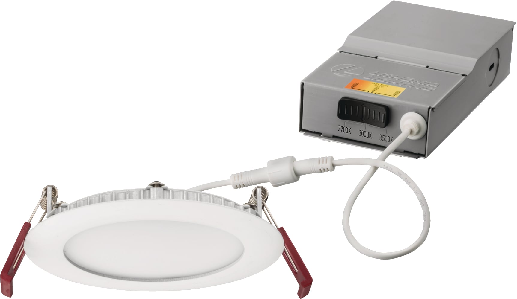 The 4-inch round Wafer LED Downlight with Switchable White provides high-quality light output and efficiency featuring a switch for easy color temperature adjustment from soft white to neutral white during installation - while eliminating the need for recessed housings. The innovative, slim design allows for easy retrofit, remodel or new construction installation from below the ceiling. The Wafer LED downlight is wet location listed  making it ideal for use in a breadth of outdoor residential, hospitality, commercial and multifamily applications.