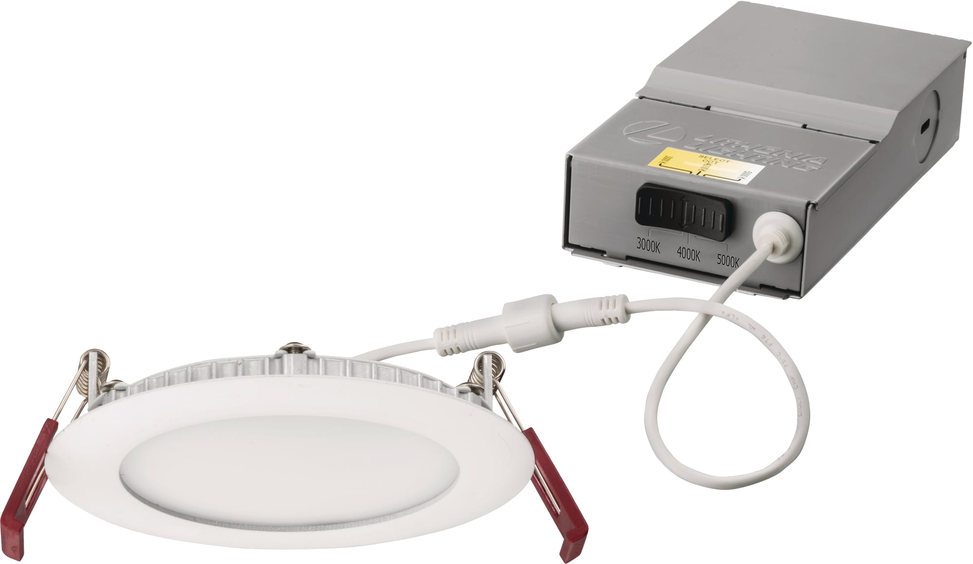 The 4-inch round Wafer LED Downlight with Switchable White provides high-quality light output and efficiency featuring a switch for easy color temperature adjustment from warm white to daylight during installation - while eliminating the need for recessed housings. The innovative, slim design allows for easy retrofit, remodel or new construction installation from below the ceiling. The Wafer LED downlight is wet location listed  making it ideal for use in a breadth of outdoor residential, hospitality, commercial and multifamily applications.
