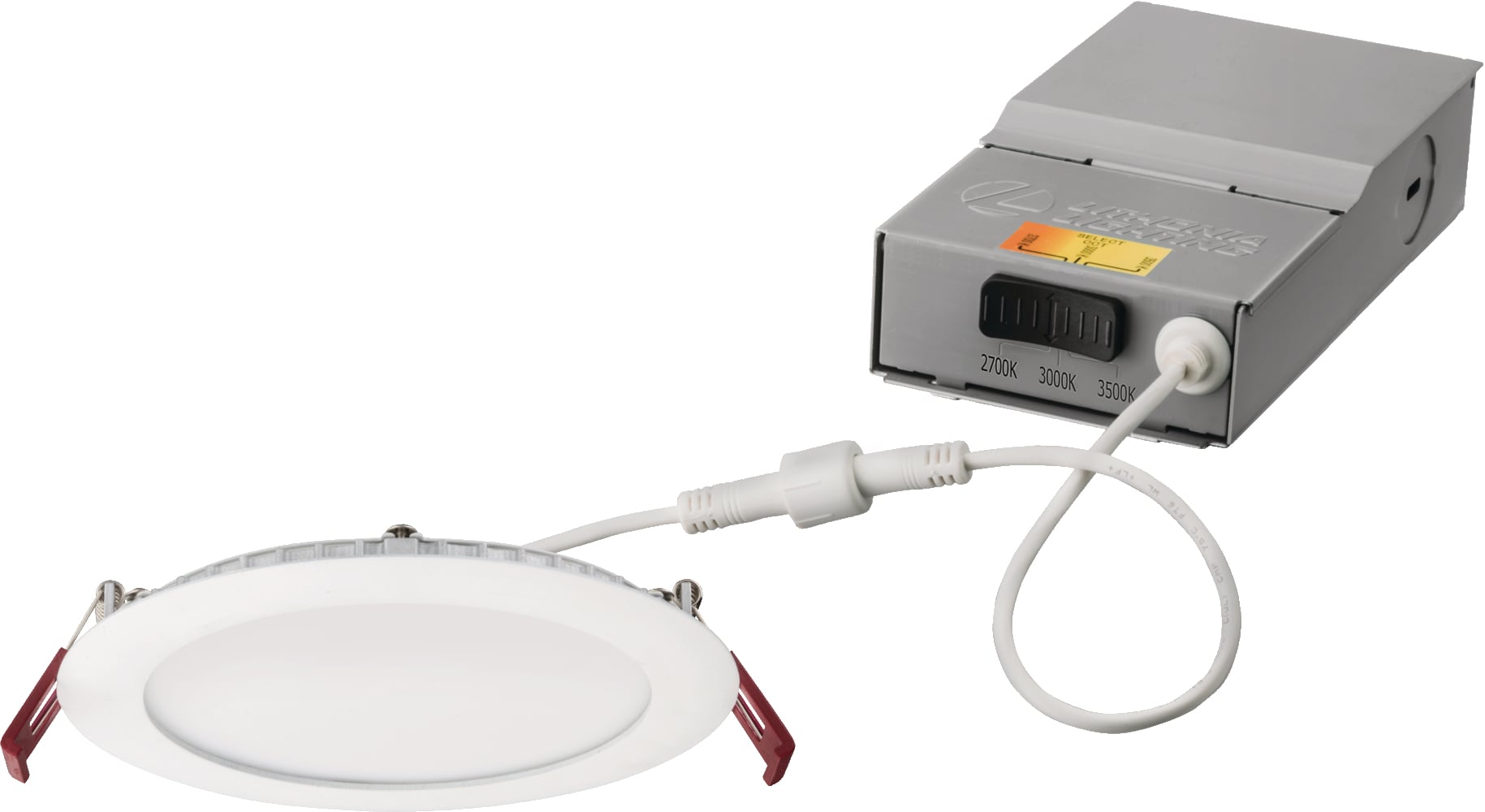 The 6-inch round Wafer LED Downlight with Switchable White provides high-quality light output and efficiency featuring a switch for easy color temperature adjustment from soft white to neutral white during installation - while eliminating the need for recessed housings. The innovative, slim design allows for easy retrofit, remodel or new construction installation from below the ceiling. The Wafer LED downlight is wet location listed  making it ideal for use in a breadth of outdoor residential, hospitality, commercial and multifamily applications.