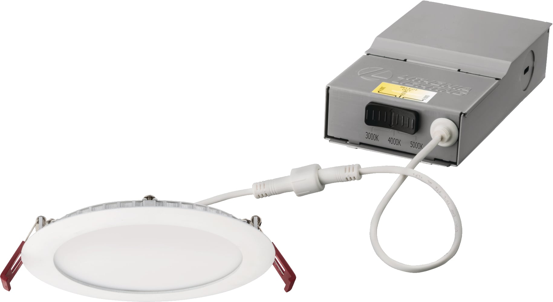 The 6-inch round Wafer LED Downlight with Switchable White provides high-quality light output and efficiency featuring a switch for easy color temperature adjustment from soft white to neutral white during installation - while eliminating the need for recessed housings. The innovative, slim design allows for easy retrofit, remodel or new construction installation from below the ceiling. The Wafer LED downlight is wet location listed  making it ideal for use in a breadth of outdoor residential, hospitality, commercial and multifamily applications.