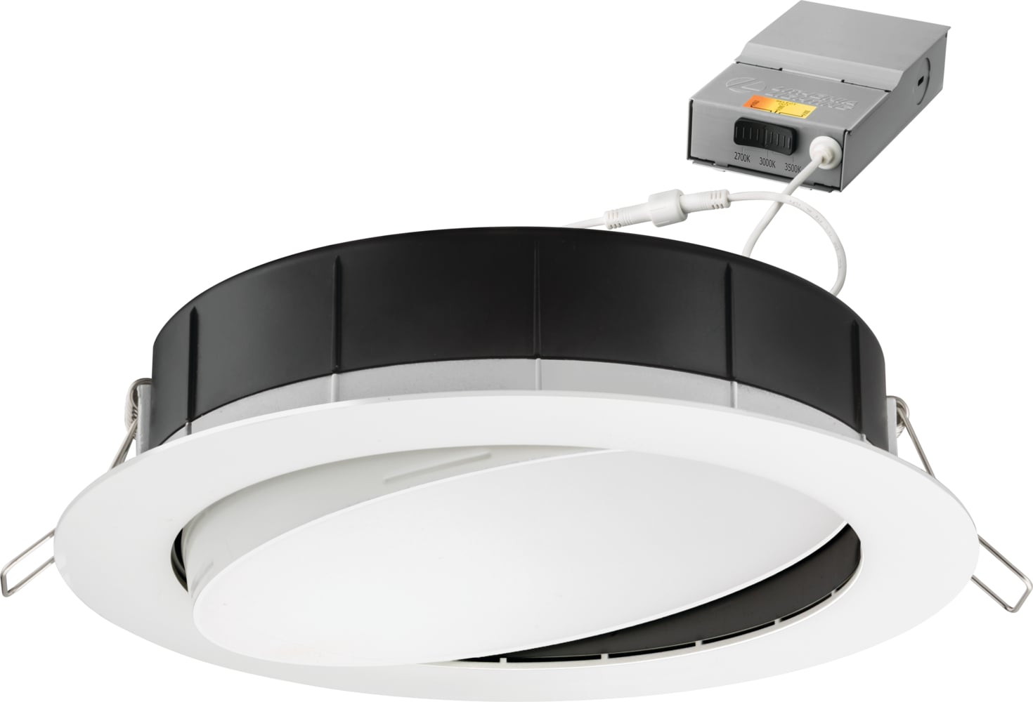 6" wafer-thin LED downlight, Adjustable, Round, LED, Switchable White, 90 CRI, Matte white