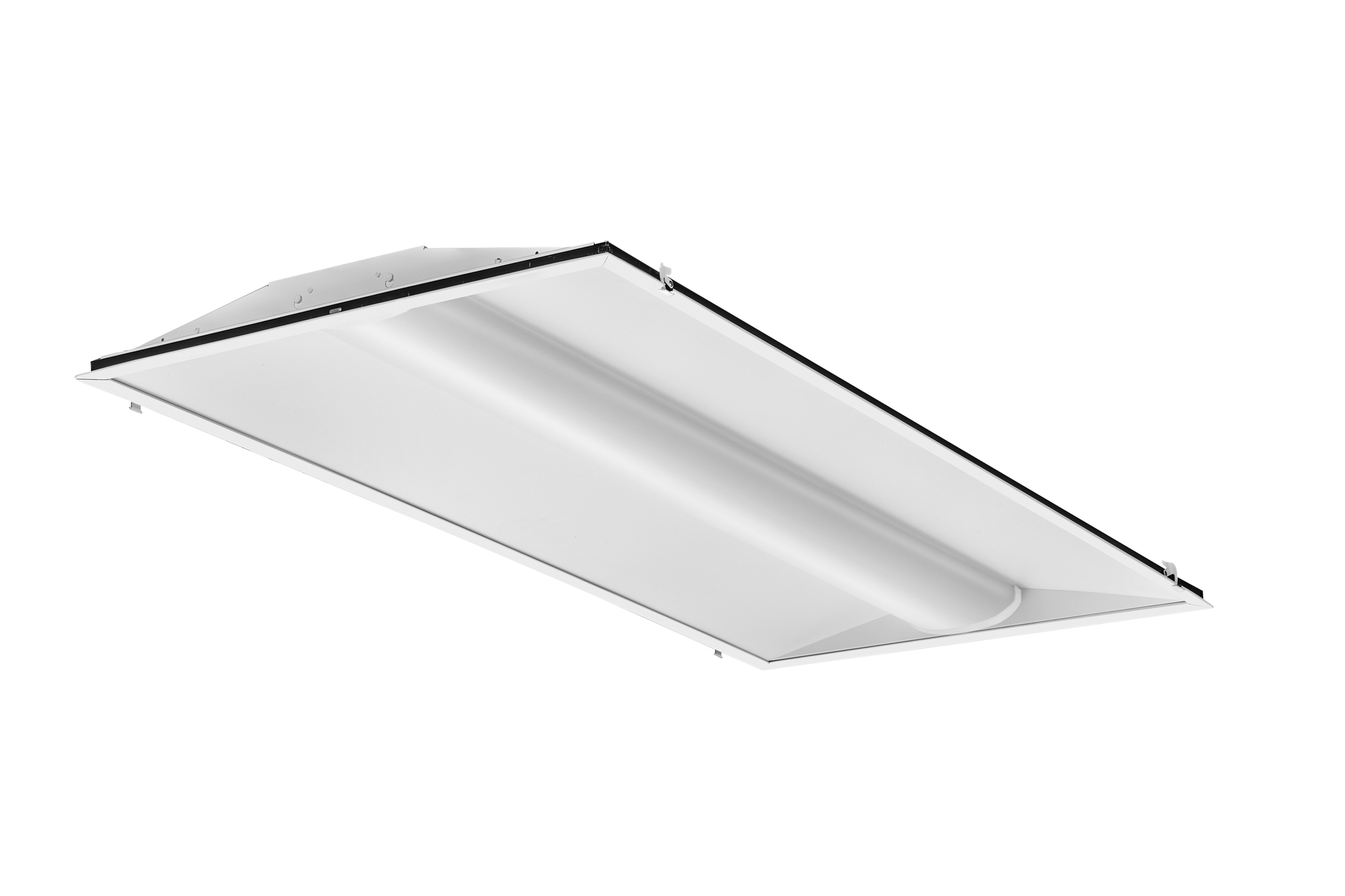 Volumetric Recessed Lighting 2'x4' Relight, Nominal 4000 lumens, Acrylic diffuser, linear prismatic lens, eldoLED dimming 1%, 80+ CRI, 3500K