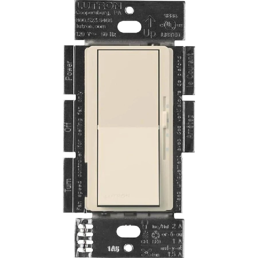 Lutron Diva 3-Speed Fan Control and Light Switch, Single-Pole/3-Way, 1.5A Fan/1A LED, Light Almond