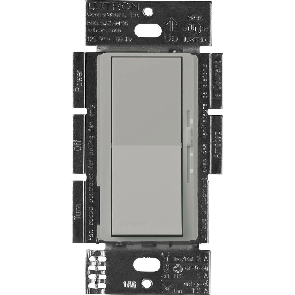 Lutron Diva 3-Speed Fan Control and Light Switch, Single-Pole/3-Way, 1.5A Fan/1A LED, Gray