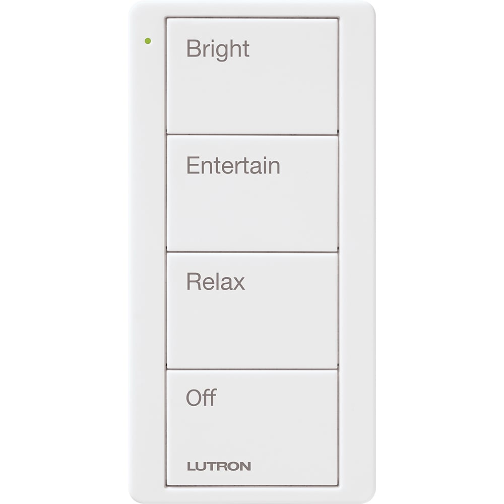 Pico Wireless Control, 4-button, 434 MHz, scene control of lights, any room engraving, in white