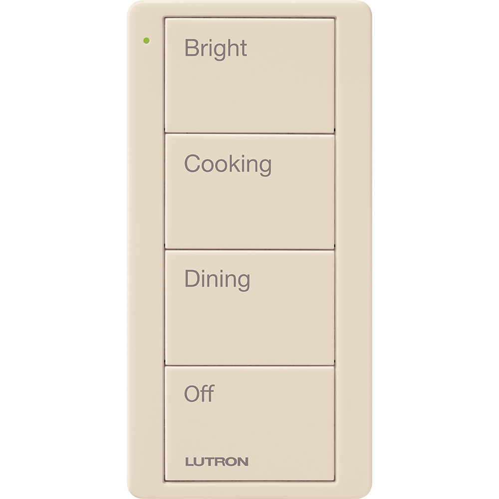 Pico Wireless Control, 4-button, 434 MHz, scene control of lights, kitchen engraving, in light almond