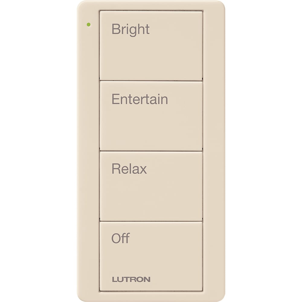 Pico Wireless Control, 4-button, 434 MHz, scene control of lights, any room engraving, in light almond
