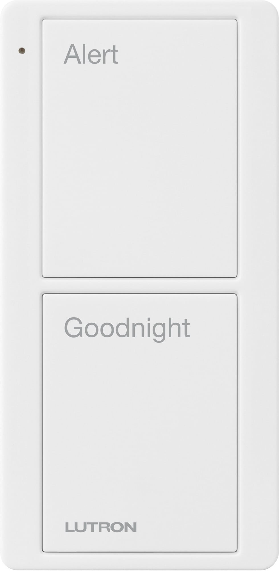 Lutron 2-Button Scene Pico Smart Remote, with Pre-engraved Text-"Alert/Goodnight" - White