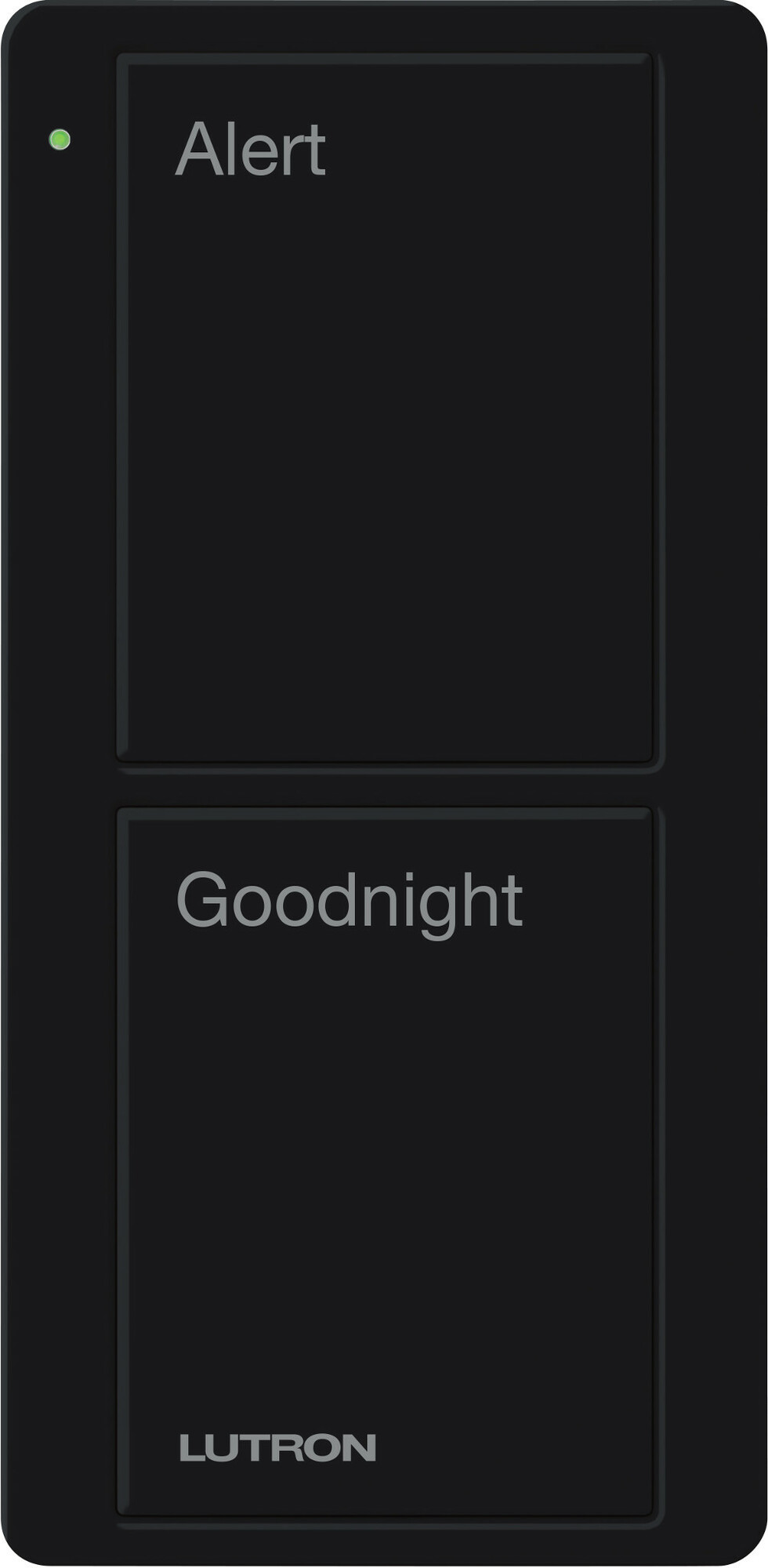 Lutron 2-Button Scene Pico Smart Remote, with Pre-engraved Text-"Alert/Goodnight" - Black