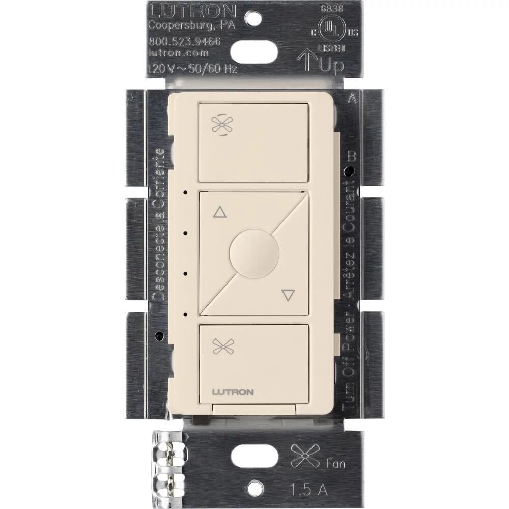 Lutron Caseta Wireless Smart Fan Speed Control Switch, 120V, 1.5A, Single-Pole, Light Almond