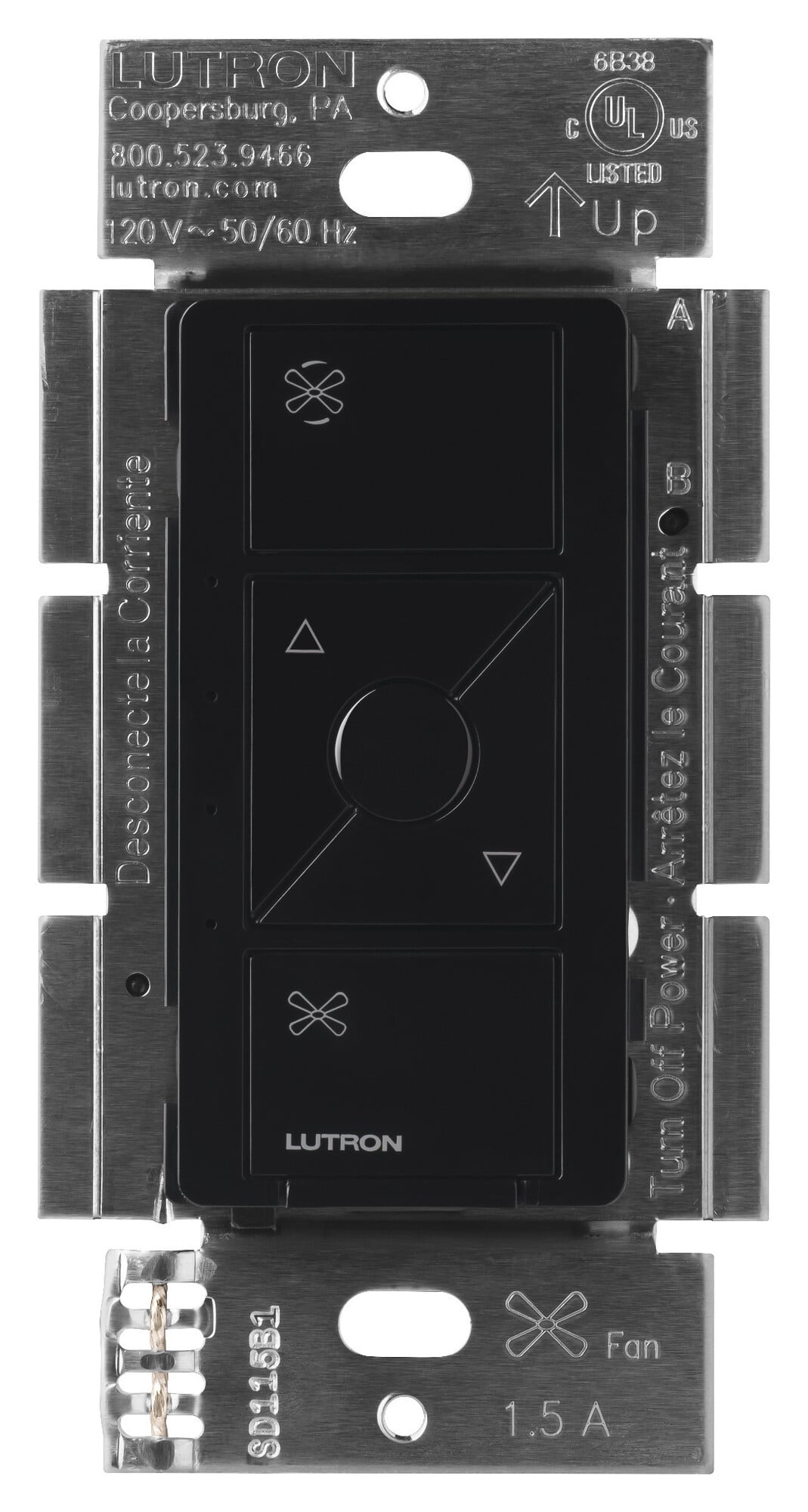 Lutron Caseta Wireless Smart Fan Speed Control Switch, 120V, 1.5A, Single-Pole, Black
