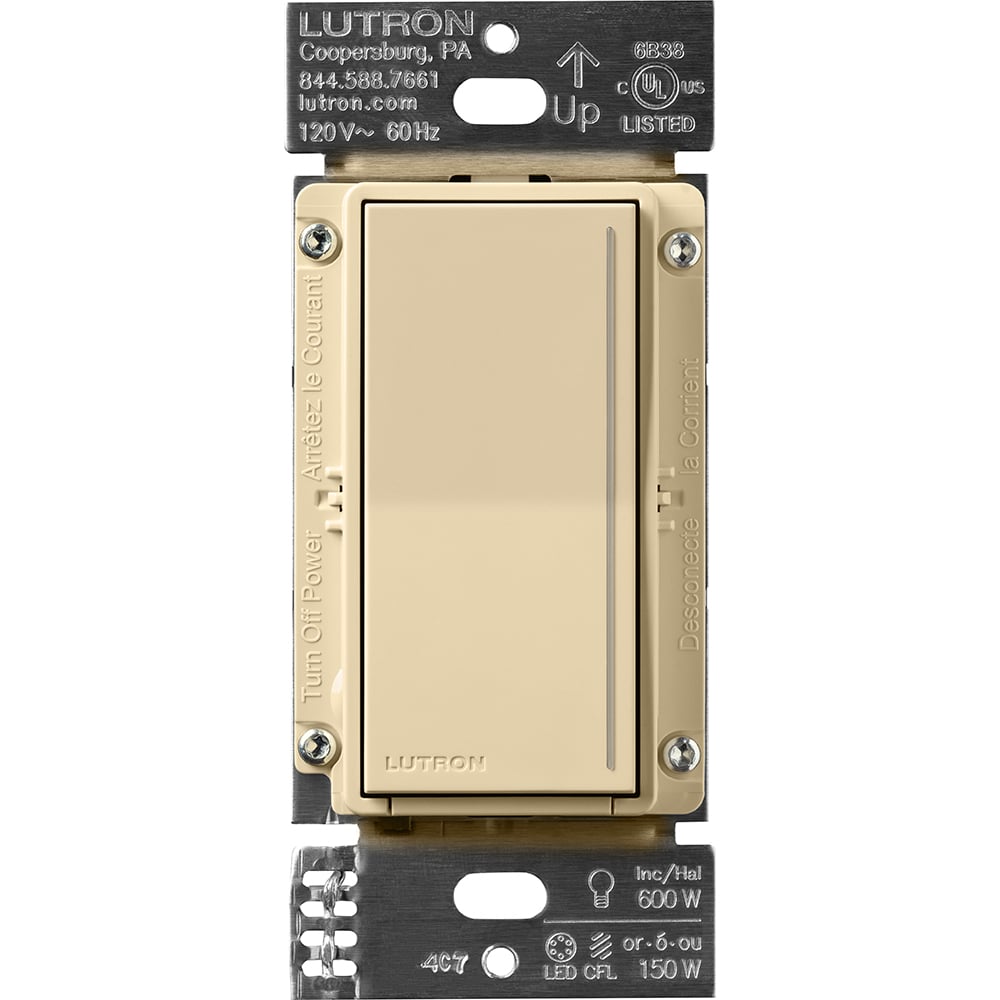 Sunnata LED+ single pole/3-way dimmer, 120 V,150W LED/CFL or 600W incandescent/halogen max ratings;UL, CSA, NOM; ivory, clamshell