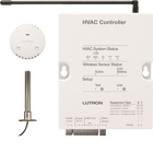RadioRA 2 thermostat package, includes 1 HVAC controller, 1 wired flush mount sensor, in white