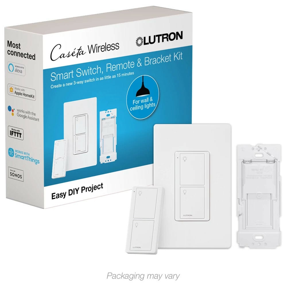 Lutron Caseta Smart Switch Kit with Remote, 3-Way (2 Points of Control), Works with Alexa, Apple HomeKit, and the Google Assistant, White