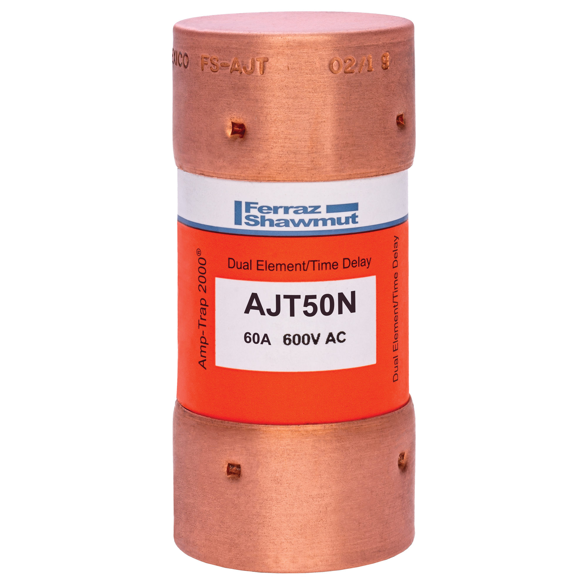 AJT50N Amp-Trap 2000 Low Voltage Time Delay Power Fuse, 50 A, 600 V AC/500 V DC, 200 kA AC/100 kA DC Interrupt, J Class