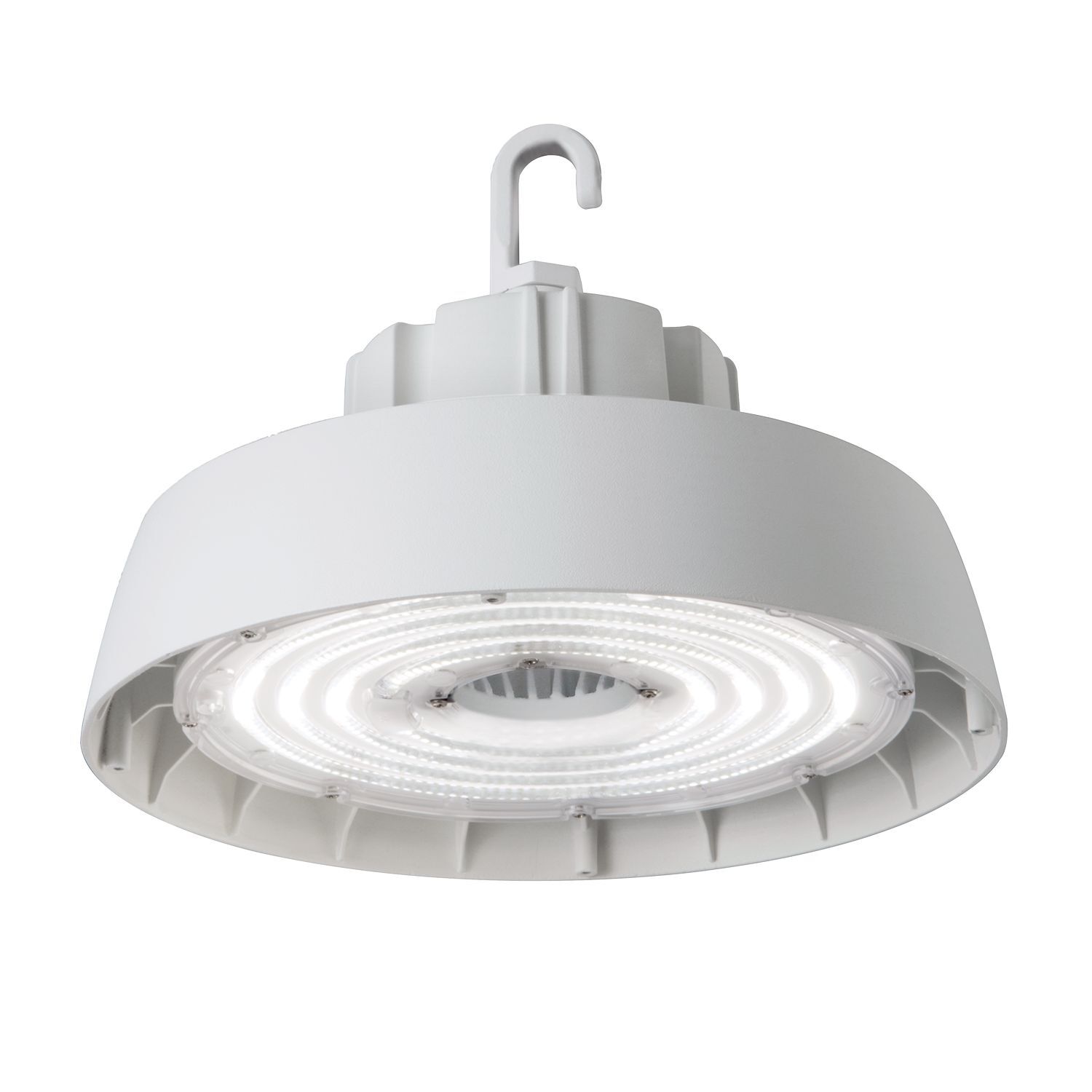Metalux LED Round High Bay, 5000K, 120/277V, White, 24000 lumens, 0-10V Dimming, 6ft Cords, Hook and 1/2" threaded hub mounting