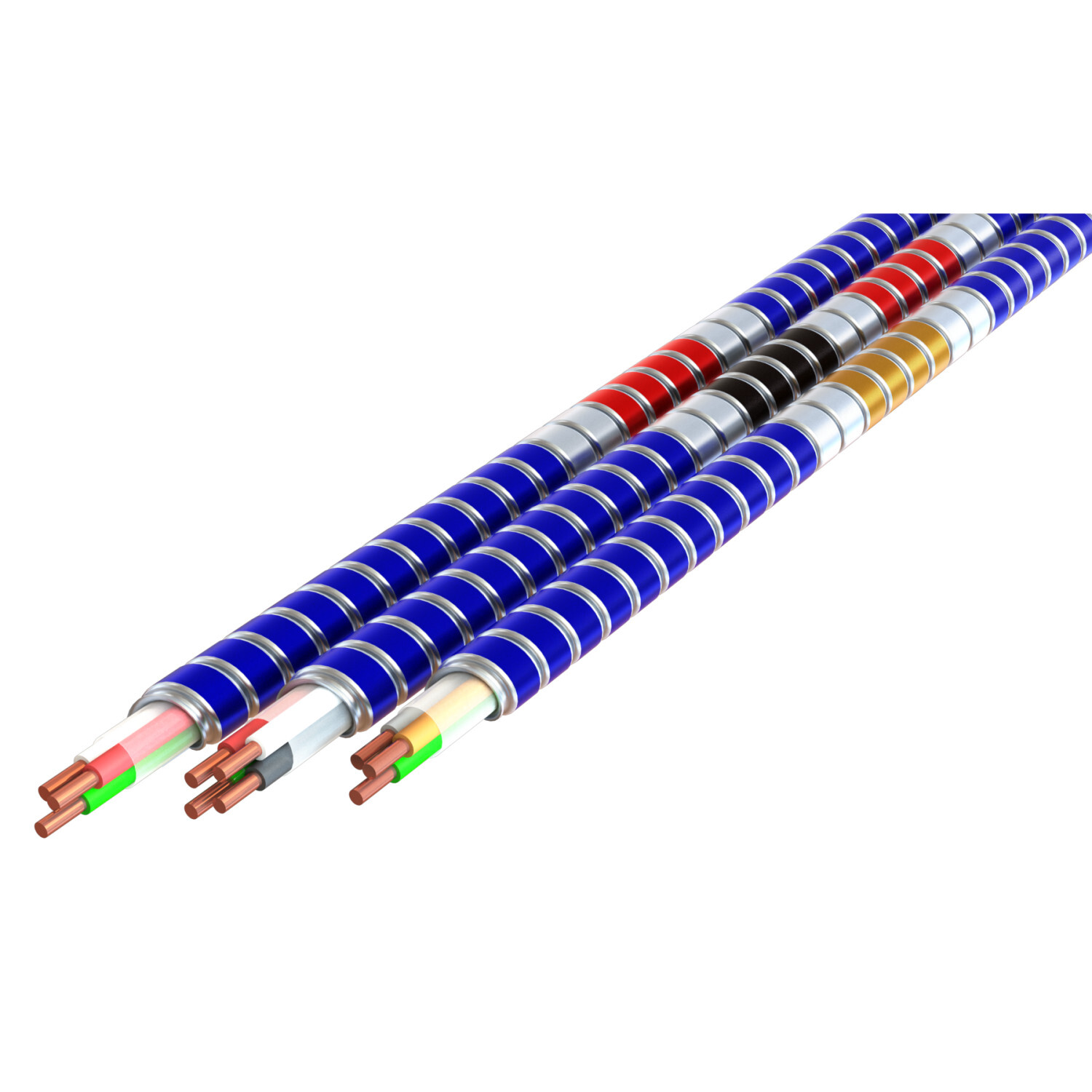 12-2 OE GY GN MC Glide Tuff, Blue Interlocked Lightweight Galvanized Steel Armor with phase ID, 1000' Reel, Type MC
