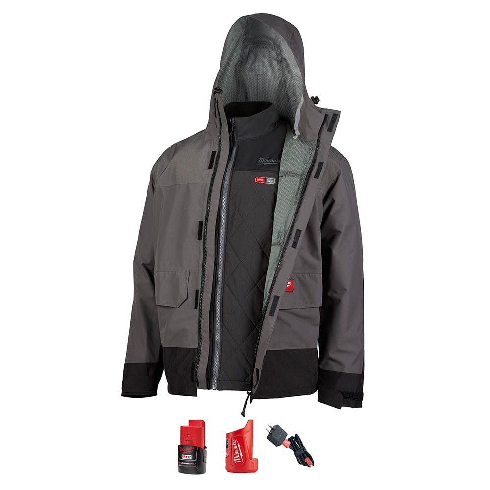 M12 Heated AXIS Layering System with HYDROBREAK Rainshell Kit XL (Gray)