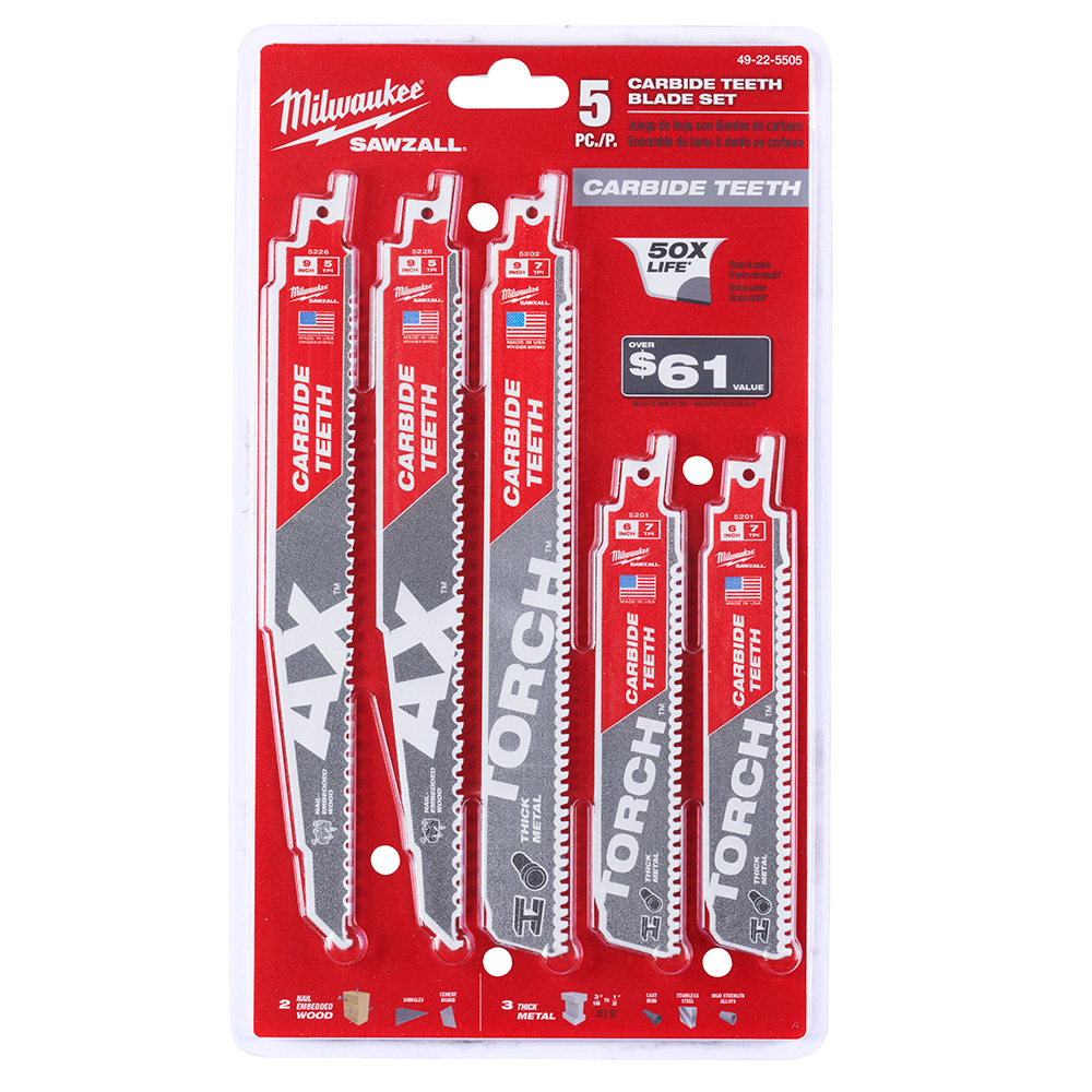 5pc Carbide Teeth SAWZALL Blade Set