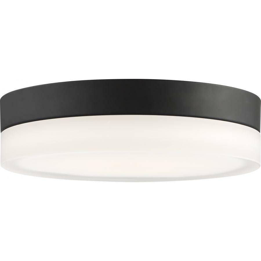 Pi 14" Flush Mount LED Fixture - Black Finish with Etched Glass