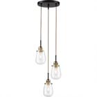 Toleo 3-Light Chandelier Black Finish with Vintage Brass Accents and Clear Glass