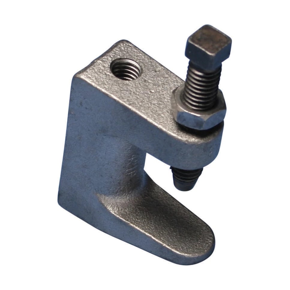 Universal Beam Clamp, Thick Flange, Plain, 3/8" Rod, 1 1/4" Max Flange