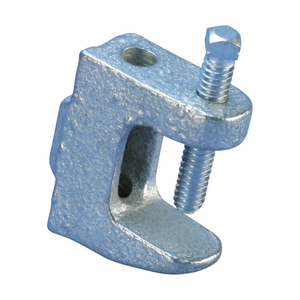 Universal Beam Clamp, Electrogalvanized,1/4" Rod, 13/16" Max Flange, 1/4" Hole