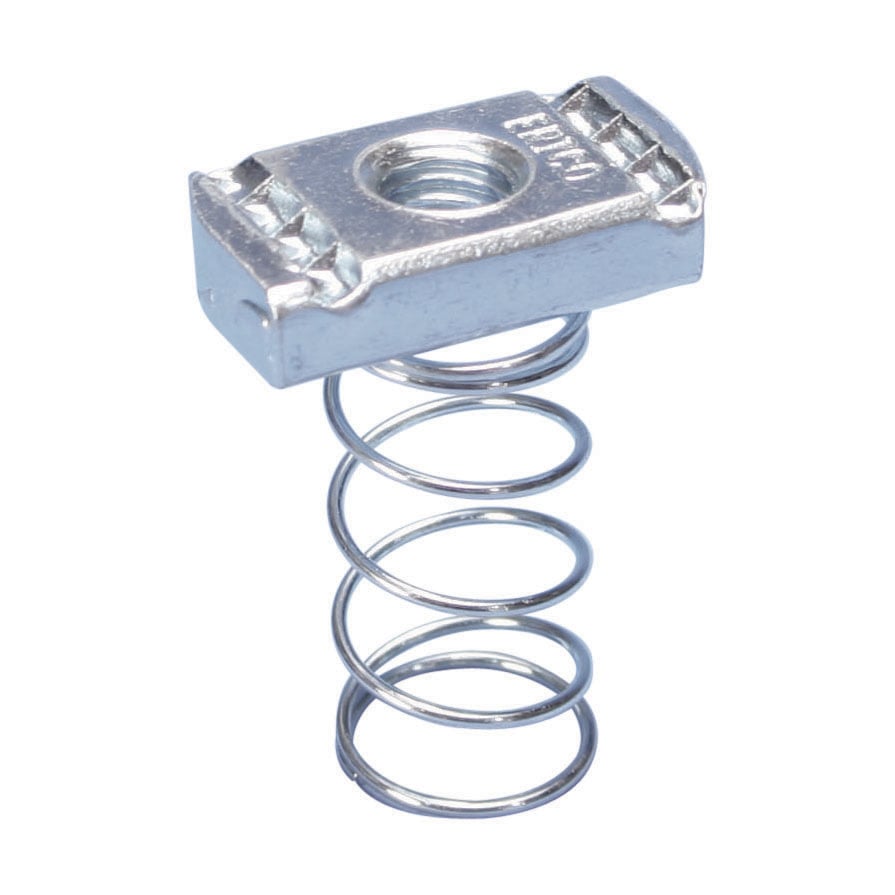 Strut Nut with Spring, Channel Type A, Steel, EG, 3/8" Rod