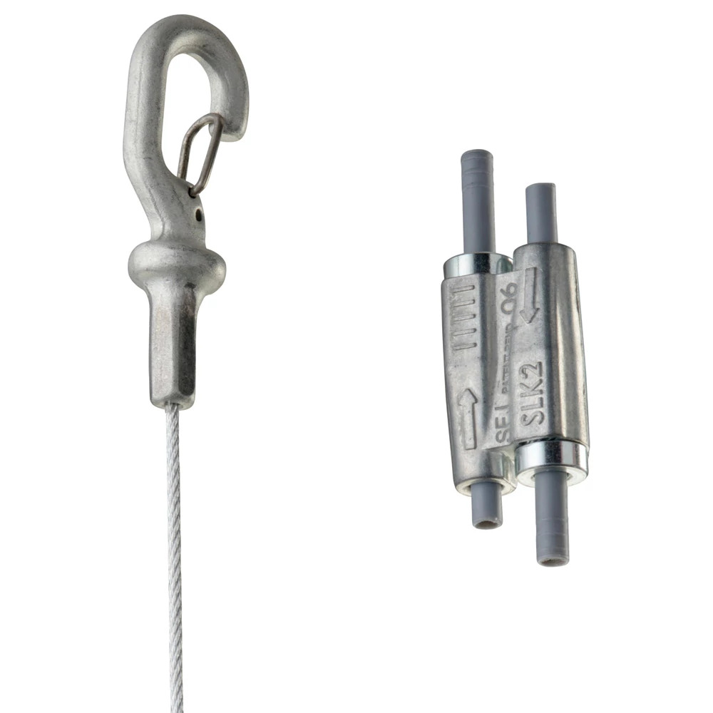 Tool-free 1.5mm Wire Rope Hanger Kit with Hook End-Fitting - 16.4' Long - 44LB