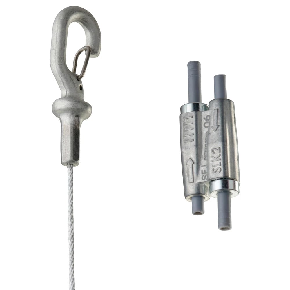 Tool-free 2mm Wire Rope Hanger Kit with Hook End-Fitting - 16.4' Long - 100LB