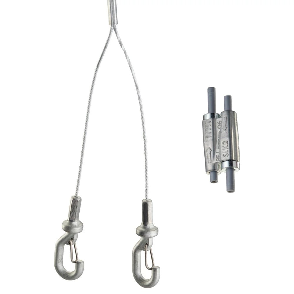 Tool-free 2mm Wire Rope Hanger Kit with Y-Hook End-Fitting - 6.6' Long - 100LB