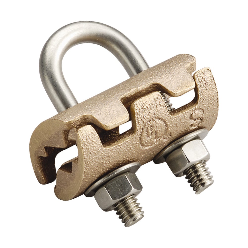U-Bolt Ground Rod Clamp, Class 1-Class 2 (4/0 Max) Conductor Size, UL, 1/2"?3/4" dia