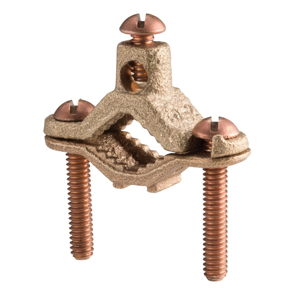 Water Pipe Ground Clamp, Silicon Bronze, 2 1/2"4" Pipe, #10 Solid-#4 Stranded, 6 mm Stranded-16 mm Stranded