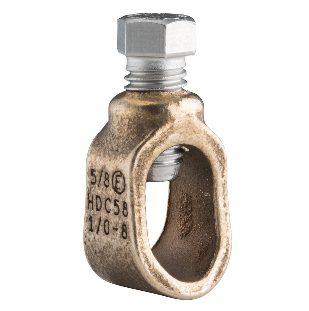 HDC58 Ground Rod Clamp, 5/8 in Rod, 8 AWG Solid to 1/0 AWG Stranded, 10 sq-mm Solid to 50 sq-mm Stranded Conductor, Silicon Bronze