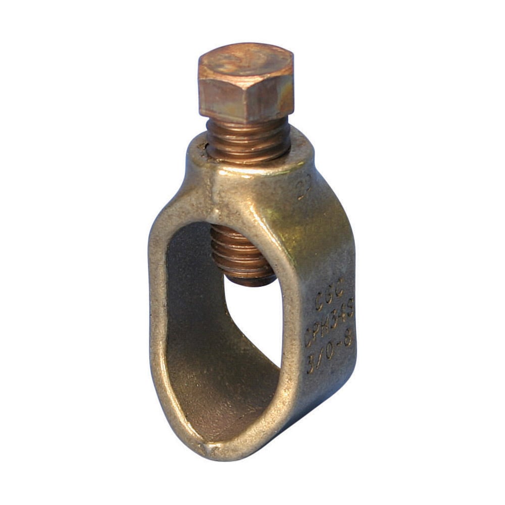 Ground Rod Clamp, Rod to Conductor, Bronze, Silicon Bronze, 3/4" dia, #8 Solid-3/0 Stranded, 10 mm Solid-70 mm Stranded, 9/16" Wrench