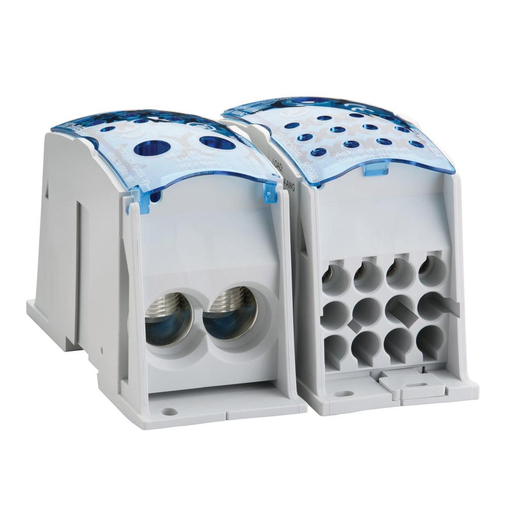 Single Pole Dist. Block, 670 A UL/CSA, 2 Cables Line, 12 Cables Load, Aluminum