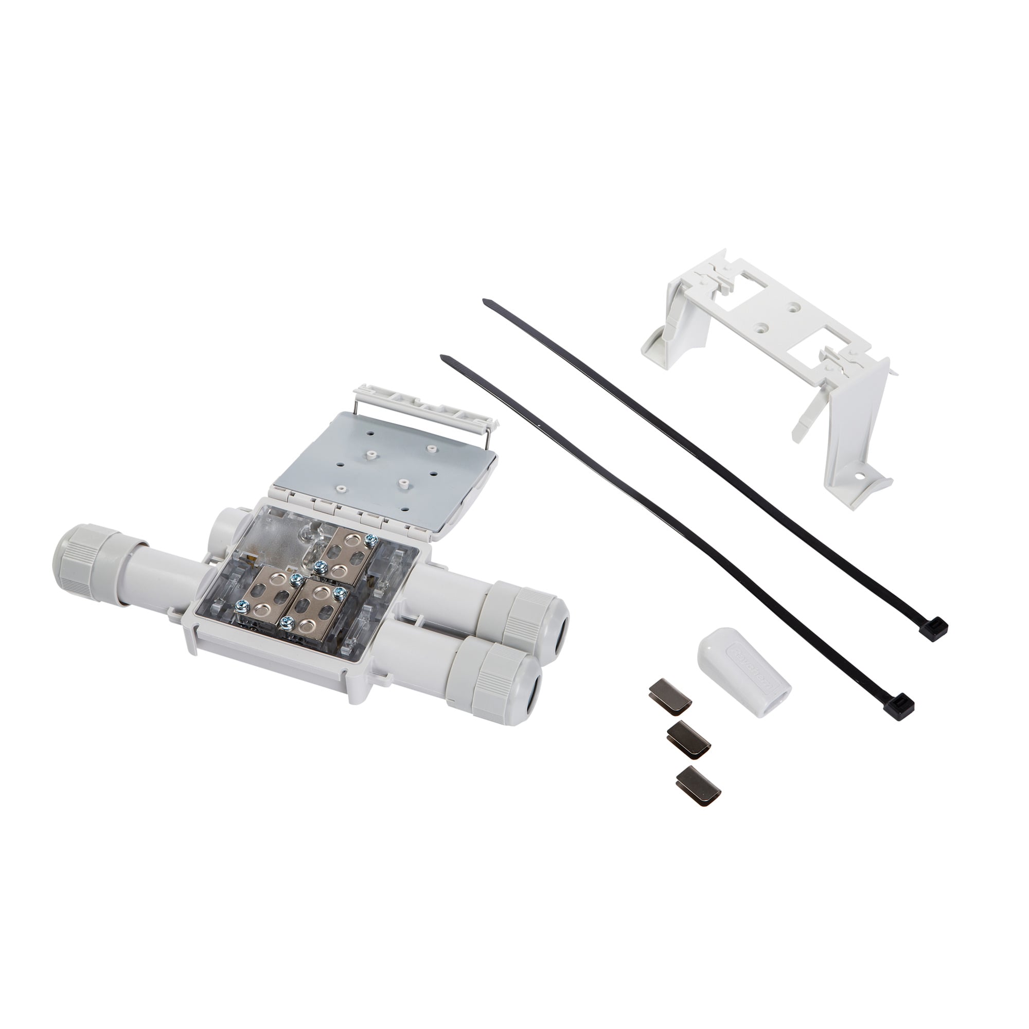 Mechanical tee kit with end seals and support bracket, three end seals